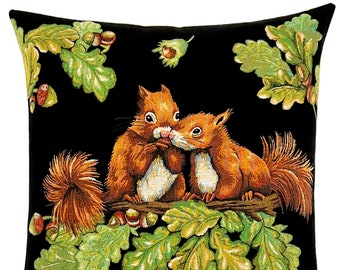 Squirrel Pillow Cover - Squirrel Gift - Forest Decor - Black Throw Pillow - Woven - Tapestry Cushion -18x18 Throw Pillow