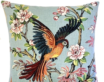 Paradise Bird Pillow Cover - Tropical Bird Cushion - Bird Gift -  Decorative Pillow - 18x18 Belgian Tapestry Throw Pillow - Tropical Decor