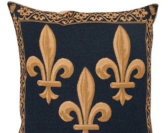 French Decor Pillow Cover - Fleur de Lis Cushion Cover - Blue Throw Pillow - Fleur de Lys Decorative Pllow - French Style Gift