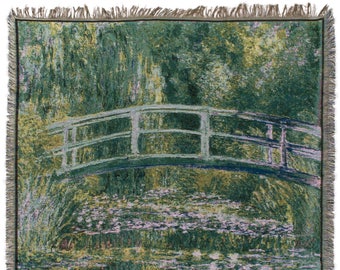 Monet Throw Blanket - Bridge of Giverny Tapestry Throw - 56x56 Belgian Tapestry Throw - Monet Design Throw Blanket