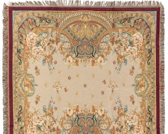 Rococo Throw Blanket - Tapestry Throw - Floral Throw Blanket - Tapestry table throw - Fringed Throw Blanket - Sofa Throw