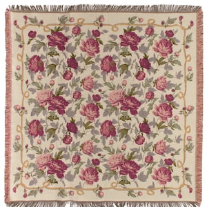 Rosegarden Throw Blanket - Tapestry Throw - Floral Throw Blanket - Tapestry table throw - Fringed Throw Blanket