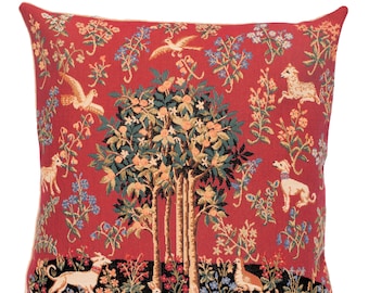 Unicorn Tree of Life Pillow Cover - Medieval Pillow - Red Throw Pillow - Tapestry Decorative Cushion Cover - Milani Cushion