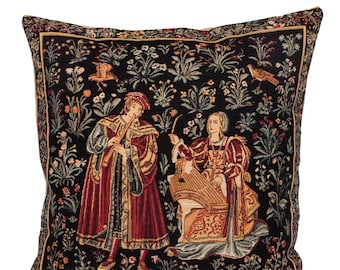 Medieval Tapestry Pillow Cover - Medieval Decor Accent Pillow - Concert Scene Decor - 18x18 Belgian Tapestry Cushion Cover - Galanteries