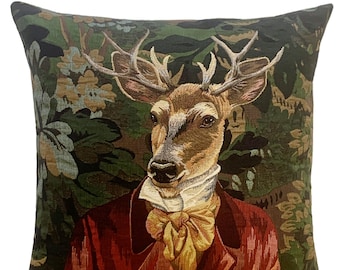 Stag Pillow Cover - Stag Portrait - Verdure  Decor - Forest Decor - Deer Cushion Cover - Stag Throw Pillow - Tapestry Pillow Cover