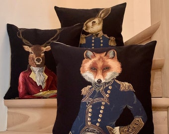 3 belgian tapestry gobelin throw pillow cushion covers fabfunky dressed stag fox and hare