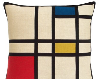 Mondrian Pillow Cover - Mondrian Abstract Decorative Pillow - Red Blue Yellow Throw Pillow - Modern Art Decor - Mondrian Lover Gift