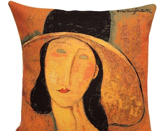 Jeanne Hebuterne Portrait Pillow Cover - Modigliani Cushion Cover - Fine Arts Cushion Cover - Modigliani Lover Gift - tapestry Throw Pillow