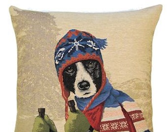 Border Collie Kussensloop - Berg Wintersport Decor - Ski Decor - Lodge Decor - Hondenliefhebber Cadeau - Lodge Sierkussen