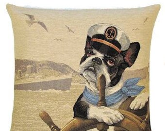 Boston Terrier Pillow Cover - Boston Terrier Gift - French Bulldog Cushion Cover-  Nautical Decor Throw Pillow Cover - Bulldog Gift