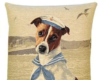 Jack Russell Pillow Cover - Jack Russell Gift - Jack Russell Cushion Cover-  Nautical Decor Throw Pillow Cover - Jacquard woven throw pillow