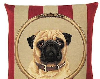 Pug Lover Gift - Pug Decor - Pug Pillow Cover - Pug Tapestry Cushion - 18x18 Belgian Tapestry Pug Throw Pillow - PC-5301