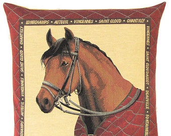 Horse Pillow Cover - 18x18 Belgian Tapestry Pillow Cover - Horse Lover Gift - Horse Decor - PC-4955