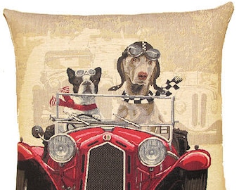 French Bulldog Pillow Cover - Weimaraner Throw Pillow - Dog Lover Gift - Oldtimer Car Pillow - PC-5153