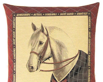 jacquard woven belgian tapestry cushion pillow cover white horse with blanket