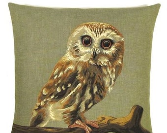 jacquard woven belgian tapestry cushion owl