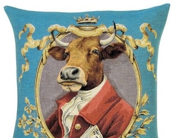 Cow Pillow Cover - Cow Decor - Cow Gift - Funny Cow - Quirky Cow - 18x18 Belgian Tapestry Pillow Cover