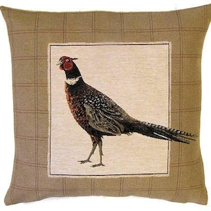 Pheasant Pillow Cover Pheasant Cushion Cover Forest Decor Pheasant Gift Belgian Tapestry Throw Pillow 18x18 - PC-5210