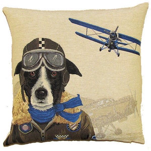 Border Collie Bomber Pilot Pillow Cover - 18x18 Belgian Tapestry Cushion Cover