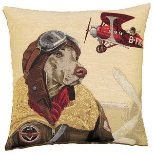 Weimaraner Bomber Pilot Pillow Cover - 18x18 Belgian Tapestry Throw Pillow - Weimaraner Lover Gift - PC-5153