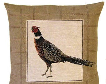 Pheasant Pillow Cover Pheasant Cushion Cover Forest Decor Pheasant Gift Belgian Tapestry Throw Pillow 18x18 - PC-5210