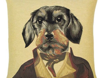 Dachshund Tapestry Pillow Cover: Belgian Artist Dog Decor (18x18)