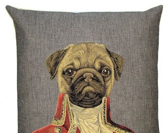 pug pillow cover - dressed pug throw pillow - Poncelet dog cushion cover - pug lover gift - pug decor - belgian tapestry dog pillow case