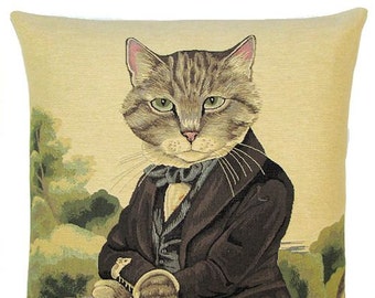 Cat Gift - Cat Pillow Cover - Susan Herbert Cat Portrait - Cat Lover Gift - Dressed Cat - Cat Portrait