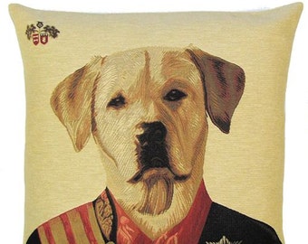 Yellow Labrador Pillow Cover - Belgian Tapestry Dog Cushion Cover - Labrador Gift - Dog Pillow - Poncelet design Pillow - PC-G41