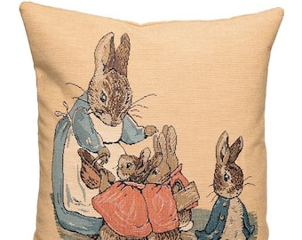 jacquard woven belgian tapestry cushion pillow cover Tale of Peter Rabbit by Beatrix Potter