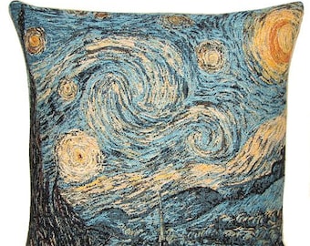 Starry Night Pillow - Van Gogh Pillow Cover - Vincent Van Gogh Gift - 18x18 Belgian Tapestry Cushion - PC-1797