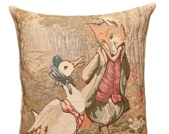 Jemima Puddle Duck Pillow Cover - Beatrix Potter Gift - Tale of Peter Rabbit Pillow - 14x14 Belgian Tapestry Cushion