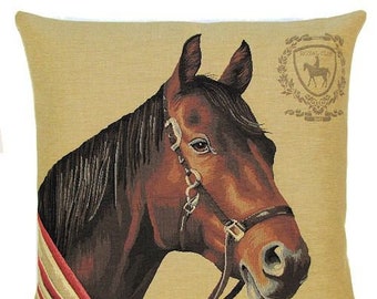 horse pillow cover - horse lover gift - 18x18 cushion cover - jacquard woven - tapestry throw pillow - horse decor