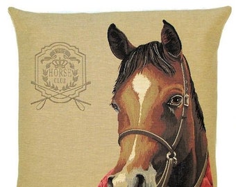 horse pillow cover - horse lover gift - 18x18 cushion cover - jacquard woven - tapestry throw pillow - horse decor