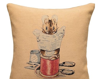 jacquard woven belgian tapestry cushion pillow cover Tale of The Tailor of Gloucester by Beatrix Potter