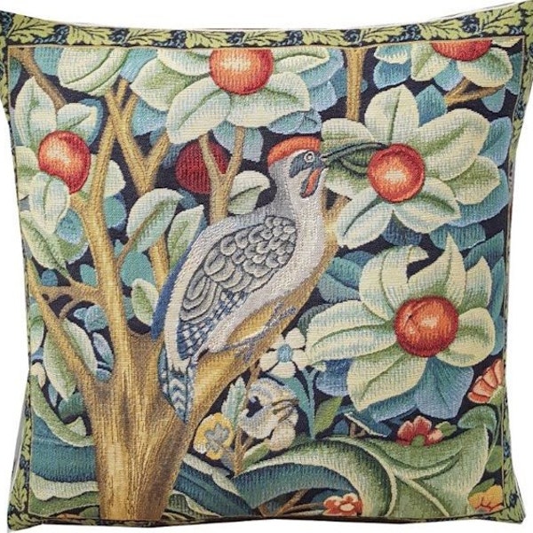 Woodpecker Pillow Cover - William Morris Woodpecker Cushion Cover - Morris Home Decor - Gobelin Pillow Case - Belgian Tapestry Pillow