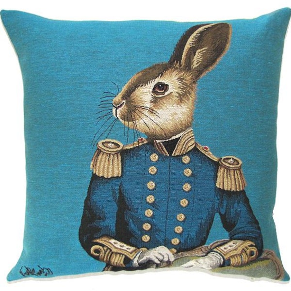 Rabbit Pillow Cover - Rabbit Lover Gift - Rabbit Decor - Fabfunky Cushion Cover - Turquoise Pillow - Dressed Rabbit Throw Pillow  - PC-5344