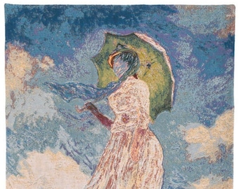 Lady with Umbrella Tapestry Wall Hanging - Fine Arts Wall Decor - Belgian Wall Tapestry Hanging - Monet Gift - Museum Gift