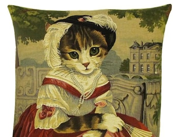 Cat Portrait Pillow Cover - Cat Lover Gift - Cat Decor Pillow - Cat Art Cushion Cover - 18x18 Belgian Tapestry Pillowcase - PC-5390