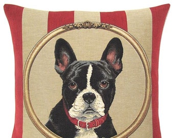 French Bulldog Pillow Cover - Boston Terrier Pillow - 18x18 Belgian Tapestry Pillow Case - Boston Terrier Lover Gift - PC-5330