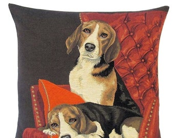 Beagle Pillow Cover - 18x18 Belgian Tapestry Pillow Cover - Beagle Lover Gift - Beagle Decor - PC-5336