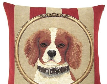 King Charles Cavalier Pillow Cover - 18x18 Belgian Tapestry Dog Cushion Cover - King Cavalier Throw Pillow