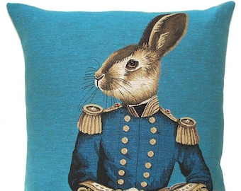 Rabbit Pillow Cover - Rabbit Lover Gift - Rabbit Decor - Fabfunky Cushion Cover - Turquoise Pillow - Dressed Rabbit Throw Pillow  - PC-5344