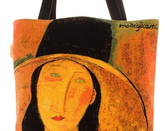 Modigliani Tote Bag - Modigliani Shoulder Bag - Fine Arts Handbag - Tapestry Hobo Bag - Woven Handbag - Art Gift - Woman with Black Hat