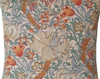 William Morris Golden Lily Pillow Cover: Woven Tapestry Cushion