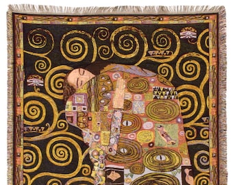 Black Klimt Throw Blanket - The Fulfilment Tapestry Throw - 56x56 Belgian Tapestry Throw - Gustav Klimt Design Throw Blanket - TT-7143/40