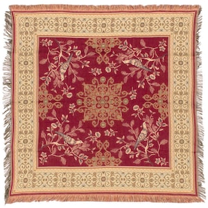 Czerwony gobelin w stylu chinoiserie: belgijska bawełna z motywem ptaków (56x56)