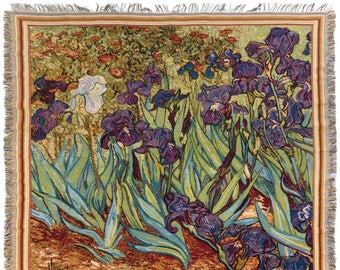 Van Gogh Throw Blanket - Irises Tapestry Throw - 56x56 Belgian Tapestry Throw - Van Gogh Design Throw Blanket - TT-7152