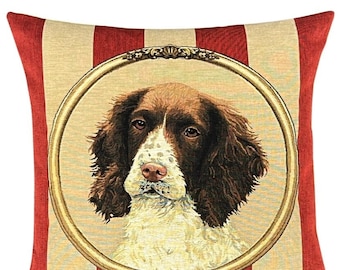 Springer Spaniel Pillow Cover - Dog Decor - Anthropomorphic throw pillow - 18x18 Belgian Tapestry Cushion Cover