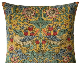 Strawberry Thief Throw Pillow - William Morris Pillow Cover- Jacquard Woven Pillow Cover - 18x18 Belgian Tapestry Cushion - Gobelin Pillow